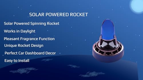 Solar Powered Rocket Car Dashboard Toy with Fragrance | Rotating Space Decor | Air Freshener Showpiece for Car Interior (Metallic Red, s)