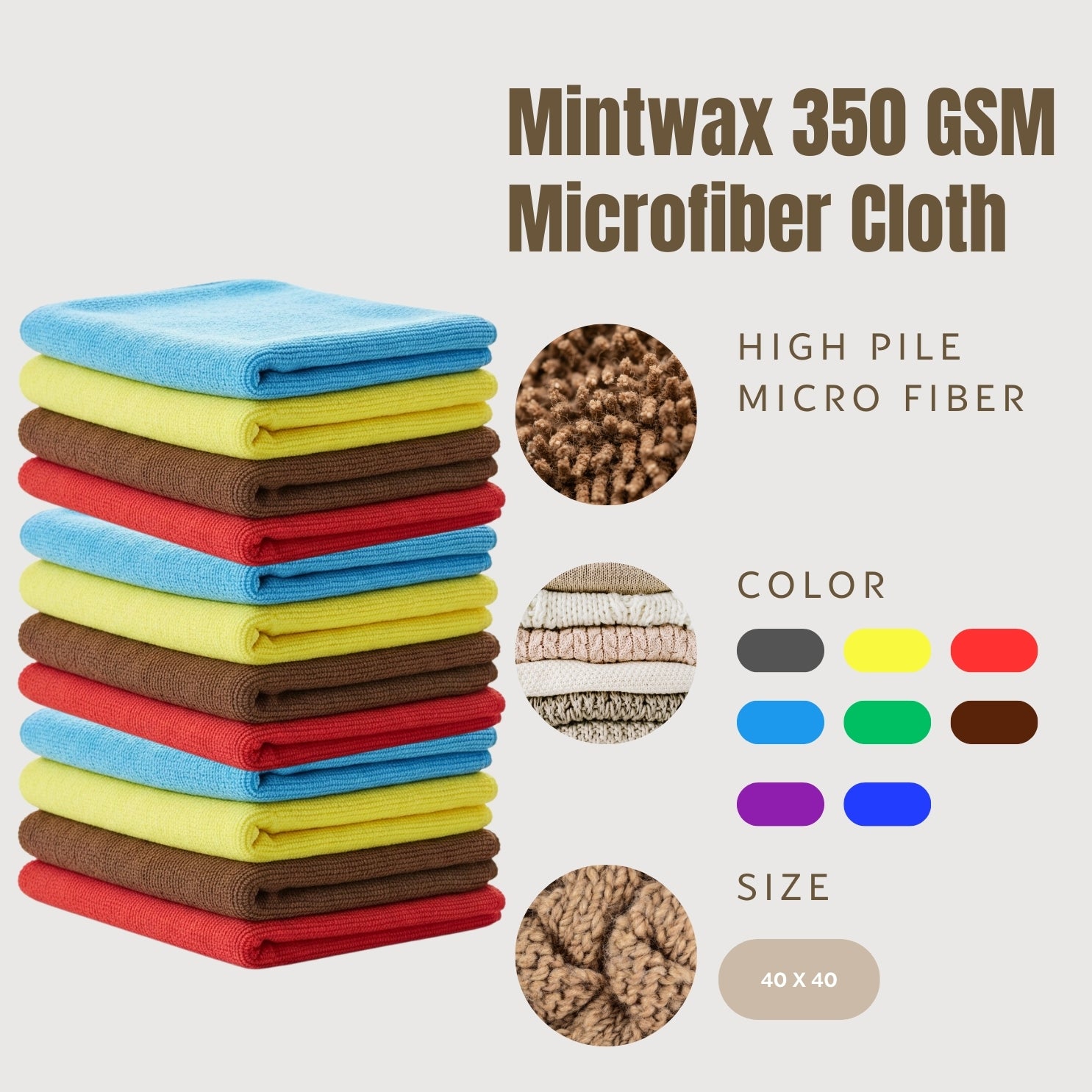 Mintwax 350 GSM Microfiber Cleaning Cloths – Pack of 4 (40x40cm) | Ultra Soft, Lint-Free, Quick Dry | Multipurpose for Car, bike cleaning, washing and detailing