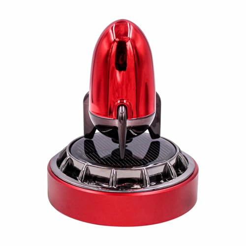 Solar Powered Rocket Car Dashboard Toy with Fragrance | Rotating Space Decor | Air Freshener Showpiece for Car Interior (Metallic Red, s)
