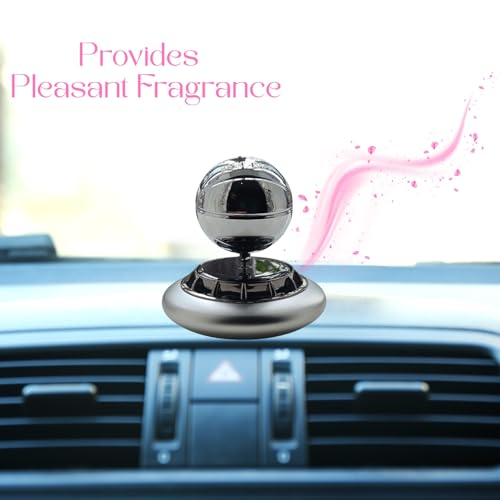 Solar Powered Basketball Dashboard Toy with Fragrance | Rotating Sports Decor Air Freshener for Car Interior (Silver)