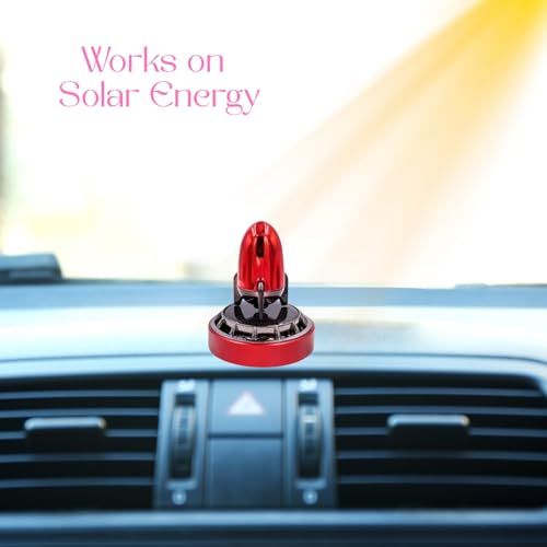 Solar Powered Rocket Car Dashboard Toy with Fragrance | Rotating Space Decor | Air Freshener Showpiece for Car Interior (Metallic Red, s)