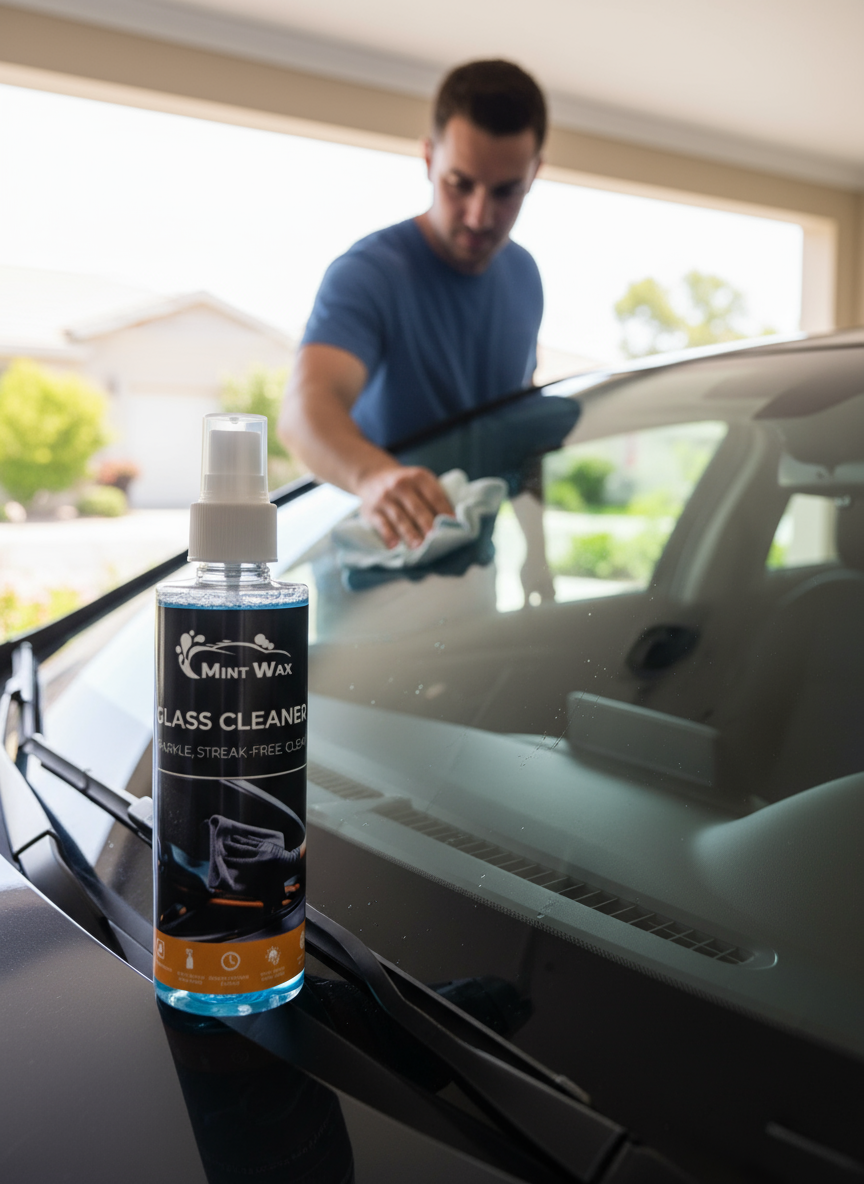 1.	MintWax Car Glass Cleaner Spray – Streak-Free Shine, Removes Dirt, Bugs & Oily Film – Safe for Windshield, Windows & Mirrors – 200ml