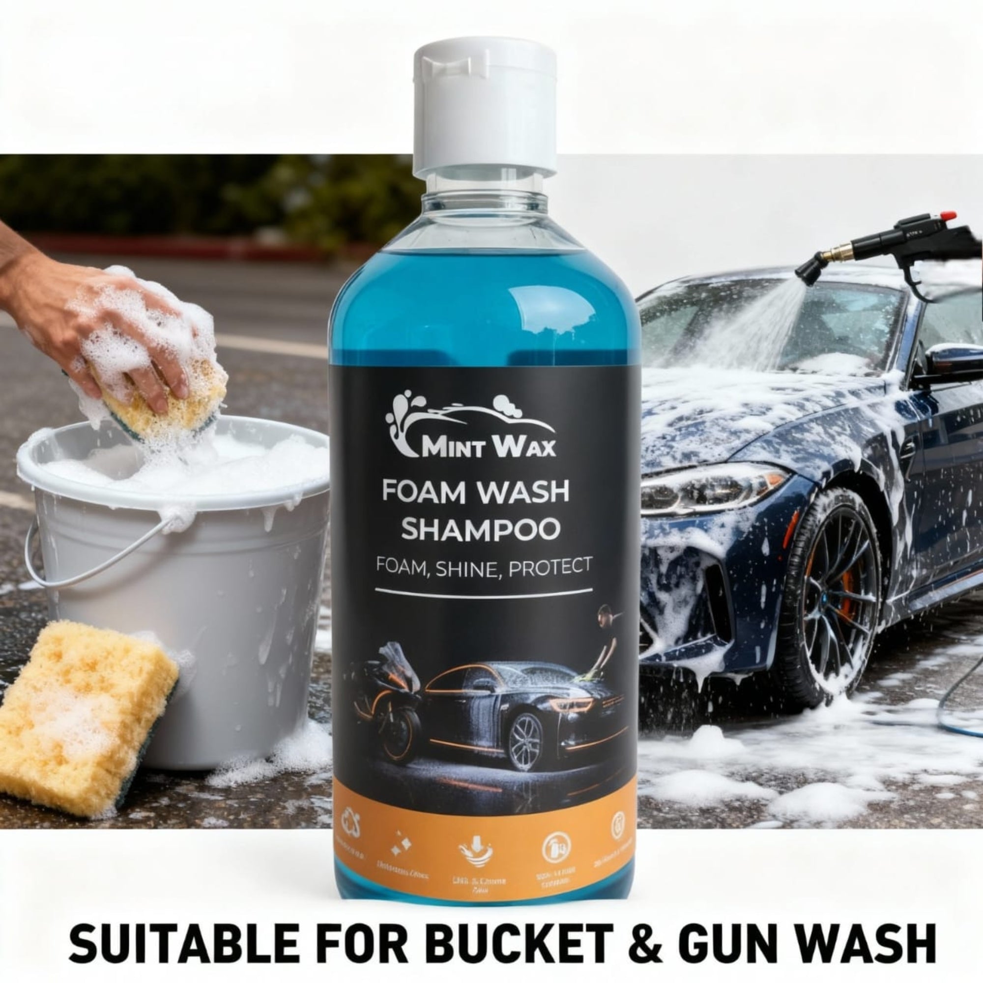 MintWax Foam Wash Shampoo for Car & Bike – Thick Rich Foam, pH-Neutral Formula, Safe for Paint, Chrome & Plastic, Enhances Gloss and Cleans Dirt (500ML)