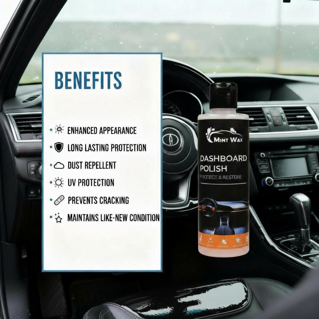 MintWax Dashboard Polish – Multi-Surface Shine & Protection for Car Interiors | Removes Dust & Dirt, UV Protection, Fresh Fragrance, Safe on Plastic, Vinyl & Rubber (200ml)