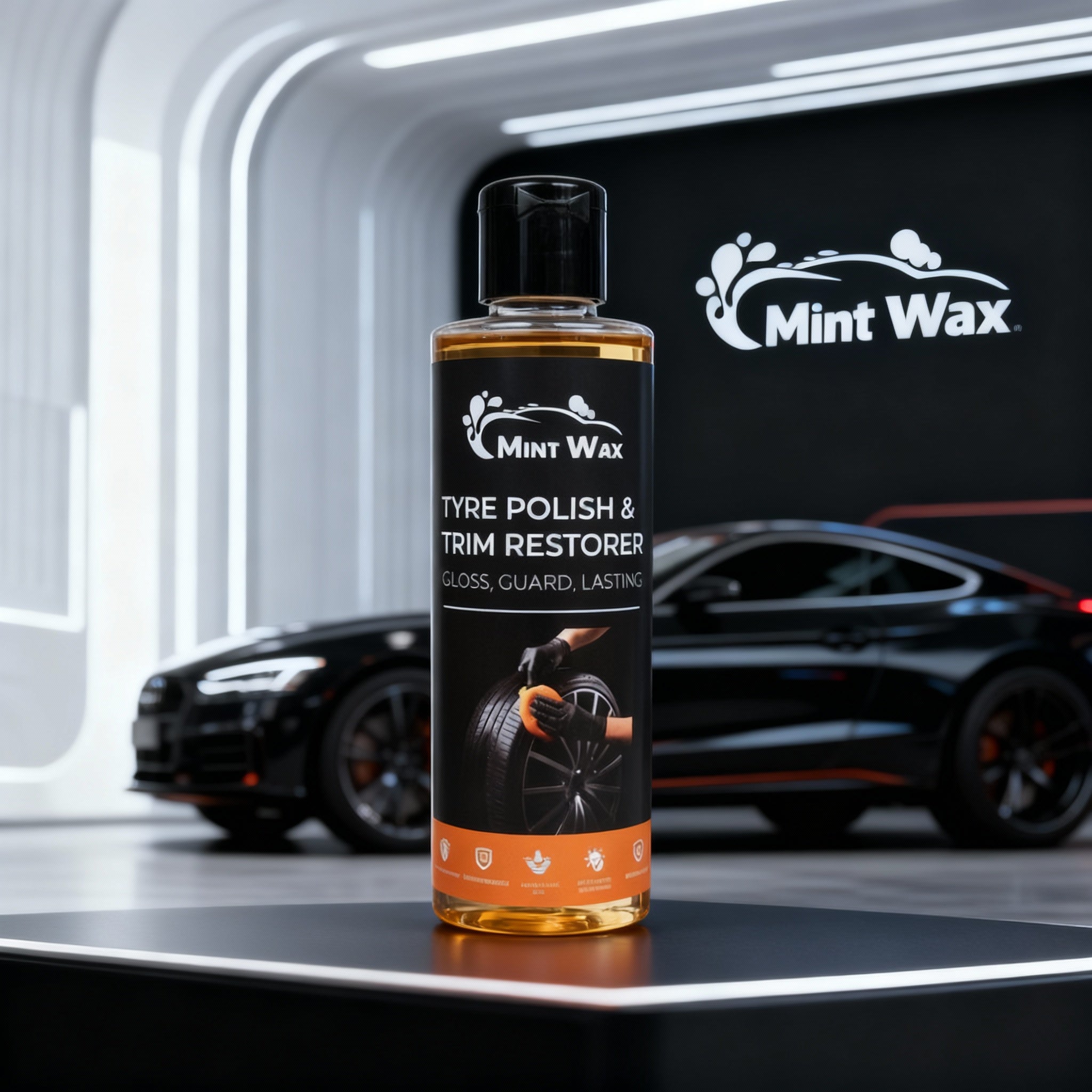 MintWax Tyre Polish & Trim Restorer – Dual Use Hydrophobic Protectant for Tyres & Trim | Restores Deep Black Shine, UV Protection, Long-Lasting Water Repellency(200ml)